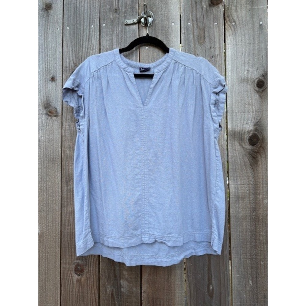 Splendid Linen Blend Top Blue Ruffle Sleeve V Neck Casual Blouse Womens‎ XL